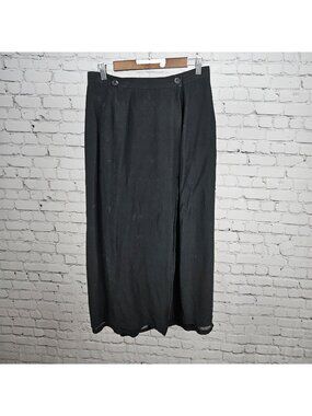VTG Banana Republic Black 100% Silk Wrap Buttoned Lined Straight Long Skirt 12